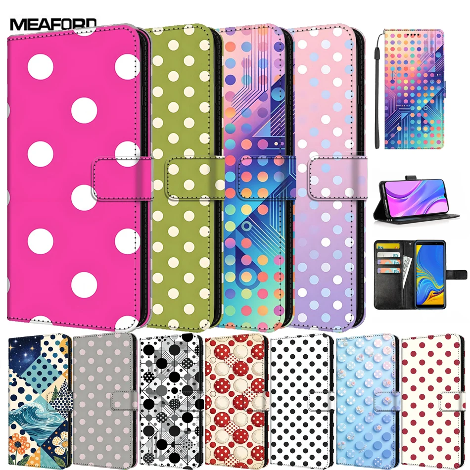 Polka Dots Leather Case For Samsung S26 S25 Edge S24 Plus S23 FE S22 Ultra Luxury Fashion Phone Cover S 26 Etui Back Para Coque