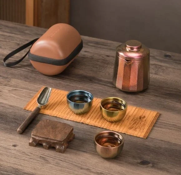 Portable 220ml pure titanium outdoor camping coffee teapot kitchenware cup gift box Chinese style