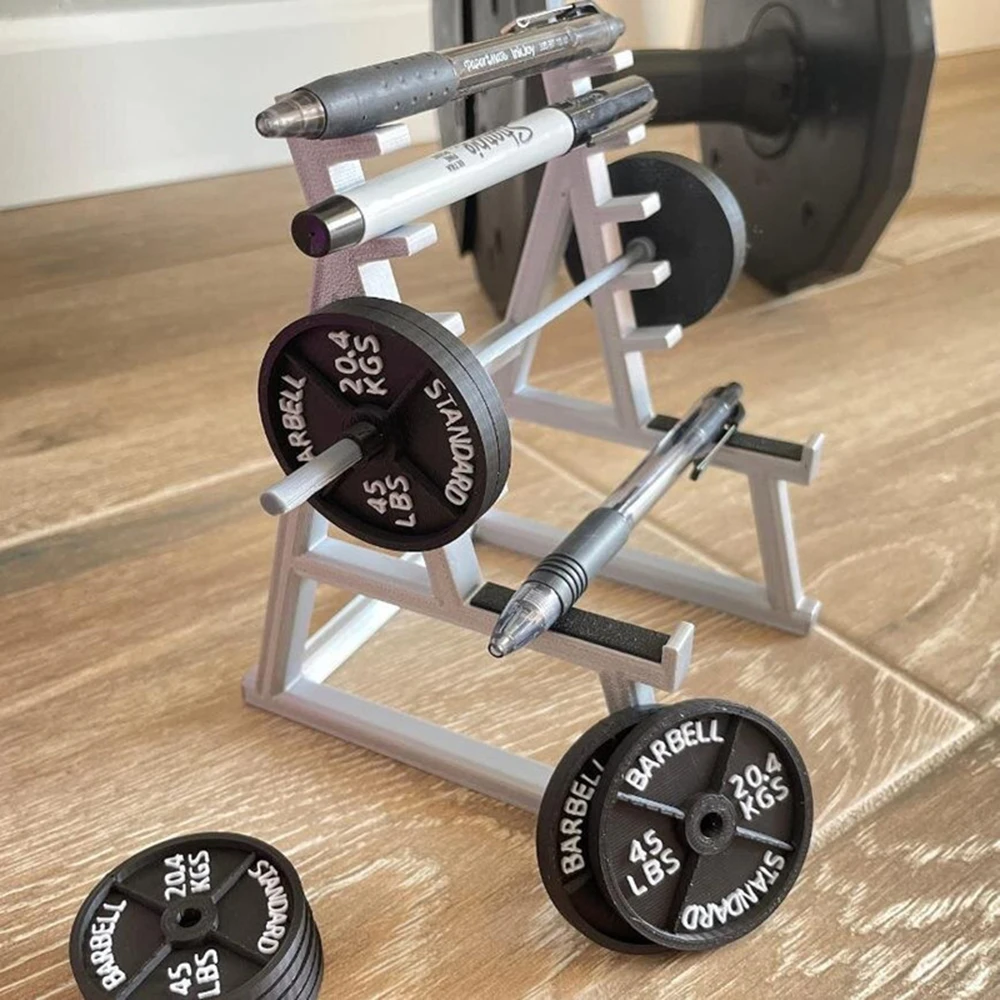 Pen Storage Squat Rack Decoration Desk Barbell Rack Pen Holder Display Rack Portable Gym Theme Pen Rack With Barbells Weights