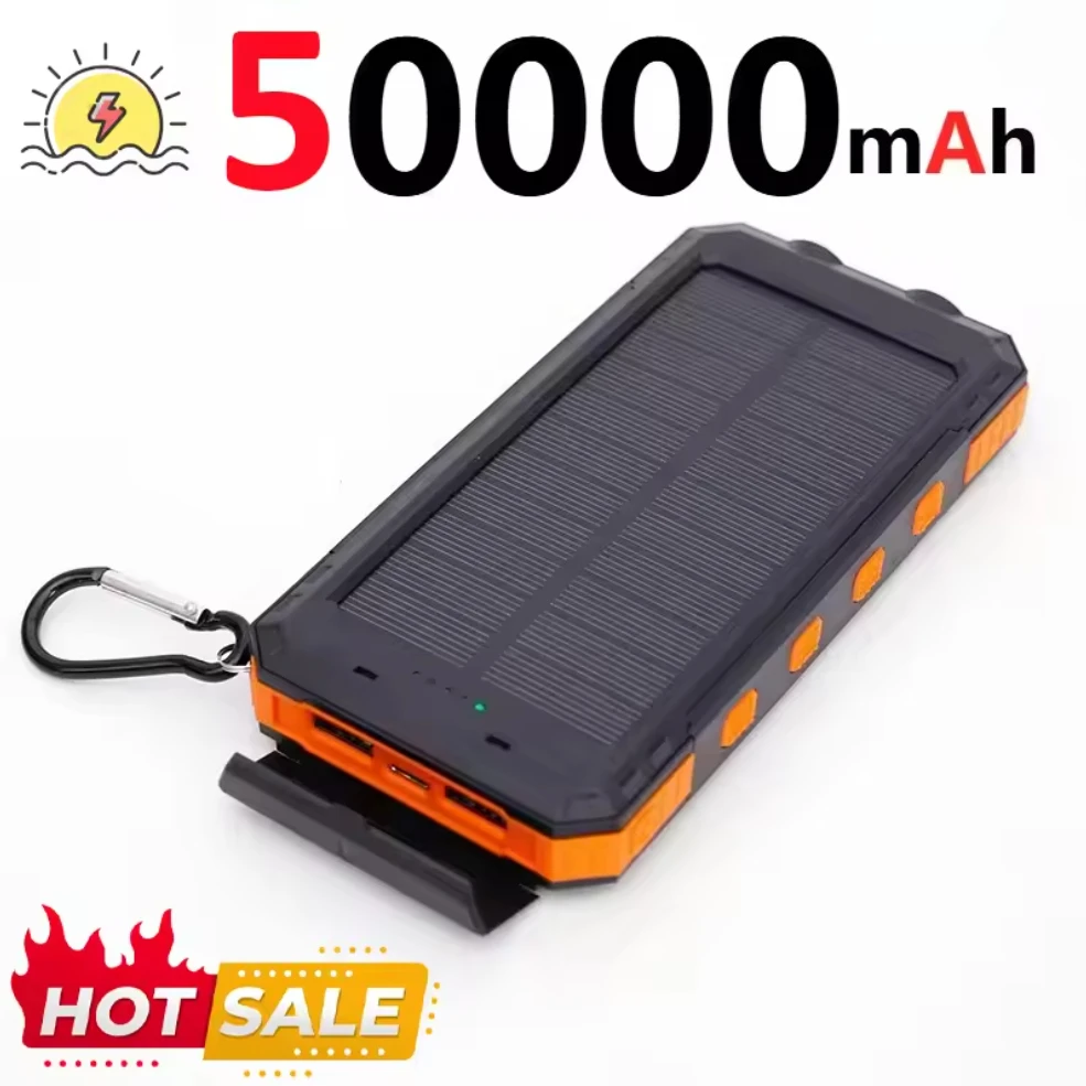 باور بانك يعمل بالطاقة الشمسية بقدرة 50000 مللي أمبير في الساعة، شاحن محمول ذو سعة كبيرة متوافق مع IOS Android USB-A وUSB-C للشحن السريع لهاتف Samsung