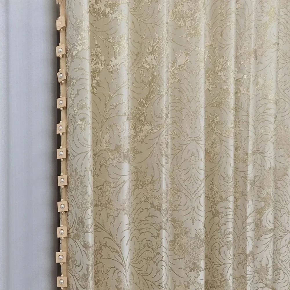 New Gold Thread Plant Jacquard Thickened Lace Curtains for Living Room Bedroom Villa French Window Balcony Window Customized