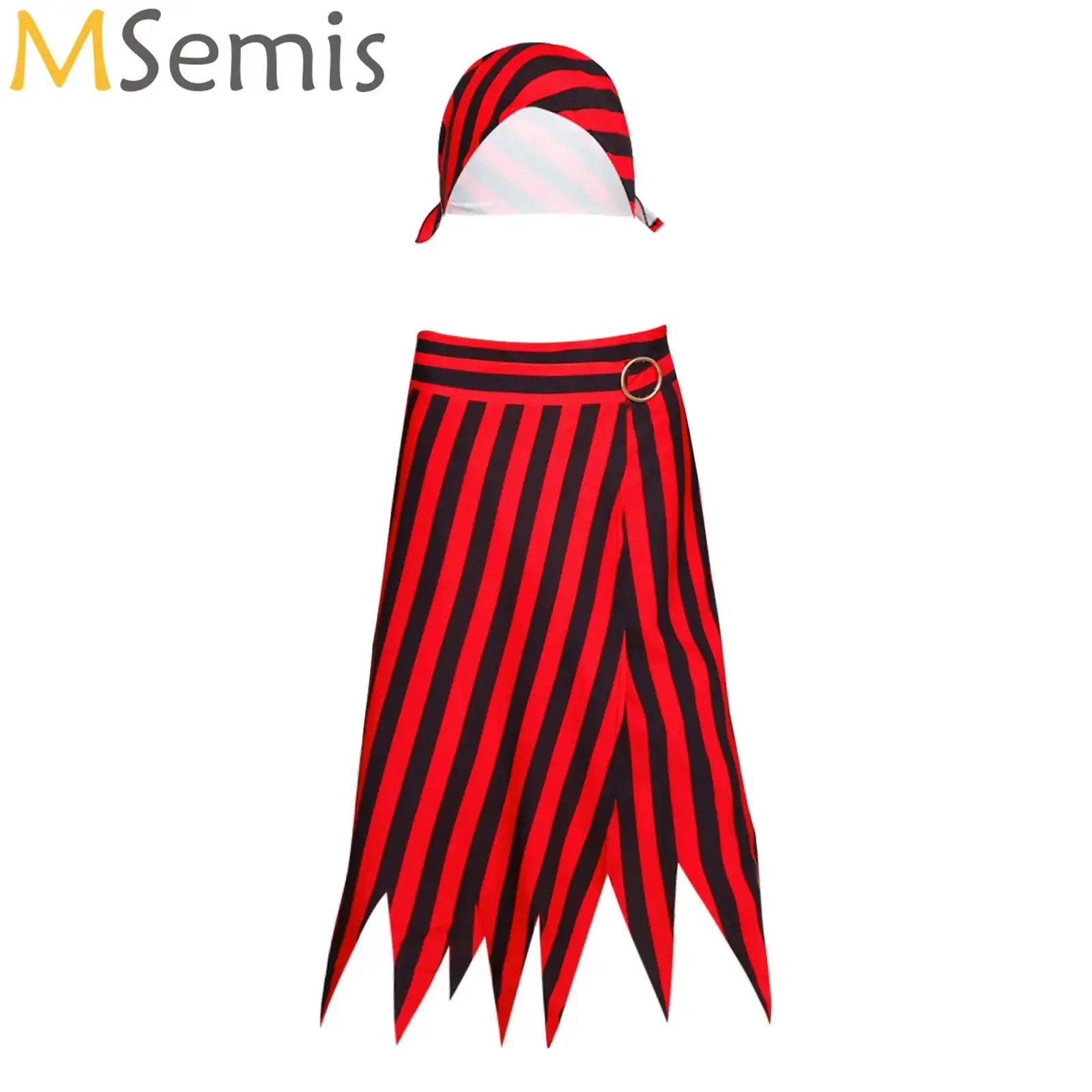 Pirate Costume Men Women Black Red Striped Pirate Head Scarf Hat Sash Belt Skirt Bandana Cosplay Pirate Costume Accessories