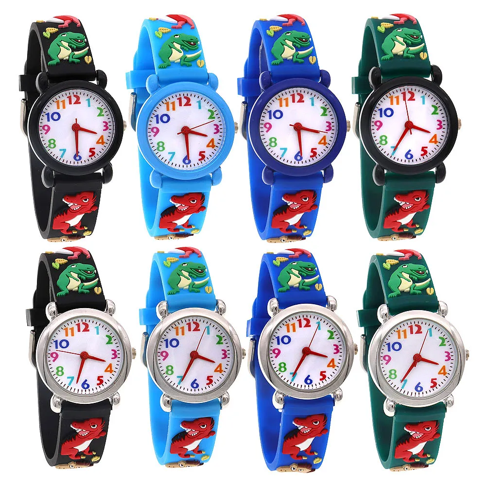 8Pcs Children's Silicone Strap Watches Soft Dinosaur Design Waterproof Boys and Girls Wristwatches