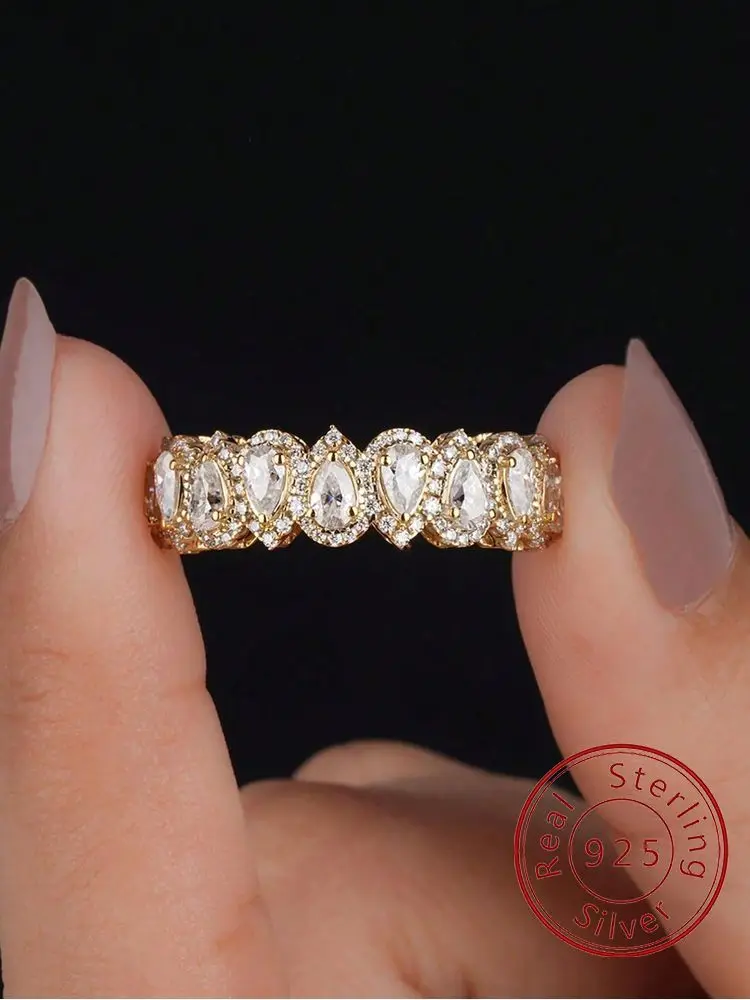 

Стерлингового Серебра 925, модное золотое кольцо с каплей воды с цирконом для женщин, обручальное свадебное простое ювелирное изделие высокого качества