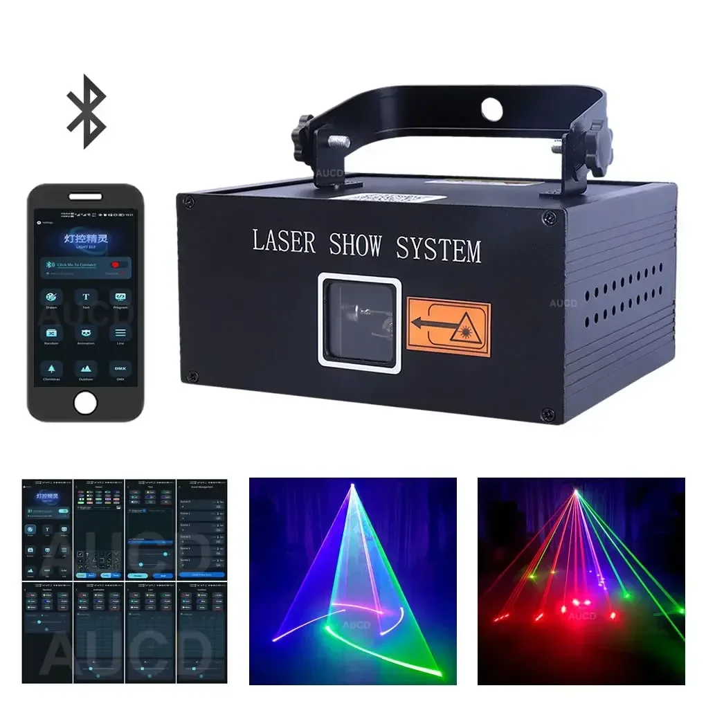 

USA Warehouse Portable 3-5W RGB Animation Scan Projector Lights + Apple&Android Phone App Edit Program DJ Party Show Stage Lamps