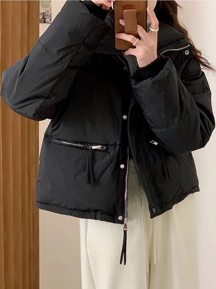 Thick Hooded Sustans Solid Office Lady Zipper Parkas Winter Korean Style Casual Autumn Clothes Cute Women New In Puffer Jacket