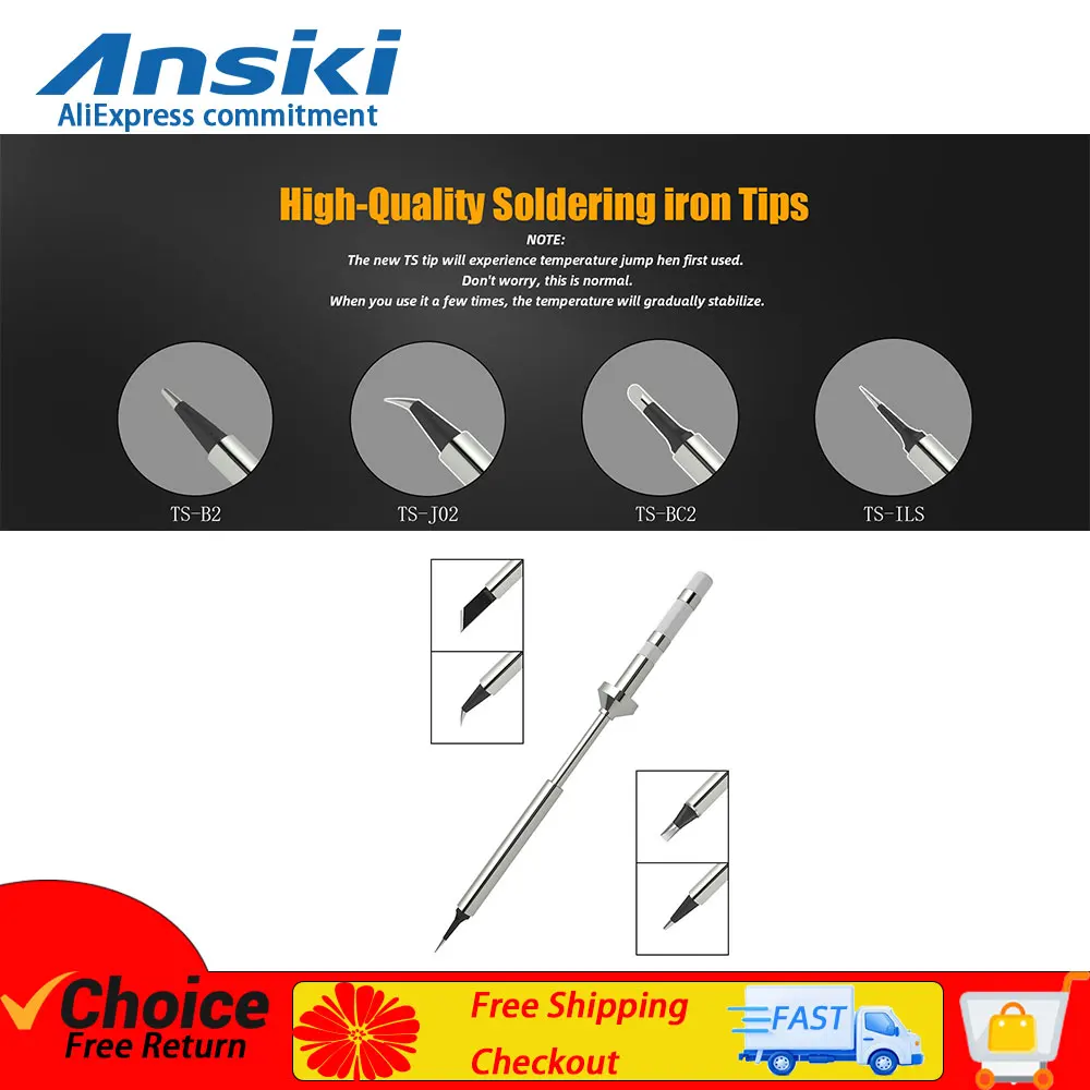 Ansiki High-quality TS Tips for TS100 and TS101 Pine64 Pinecil Replacement Soldering Iron Tip Features Include Quick Heating Sta
