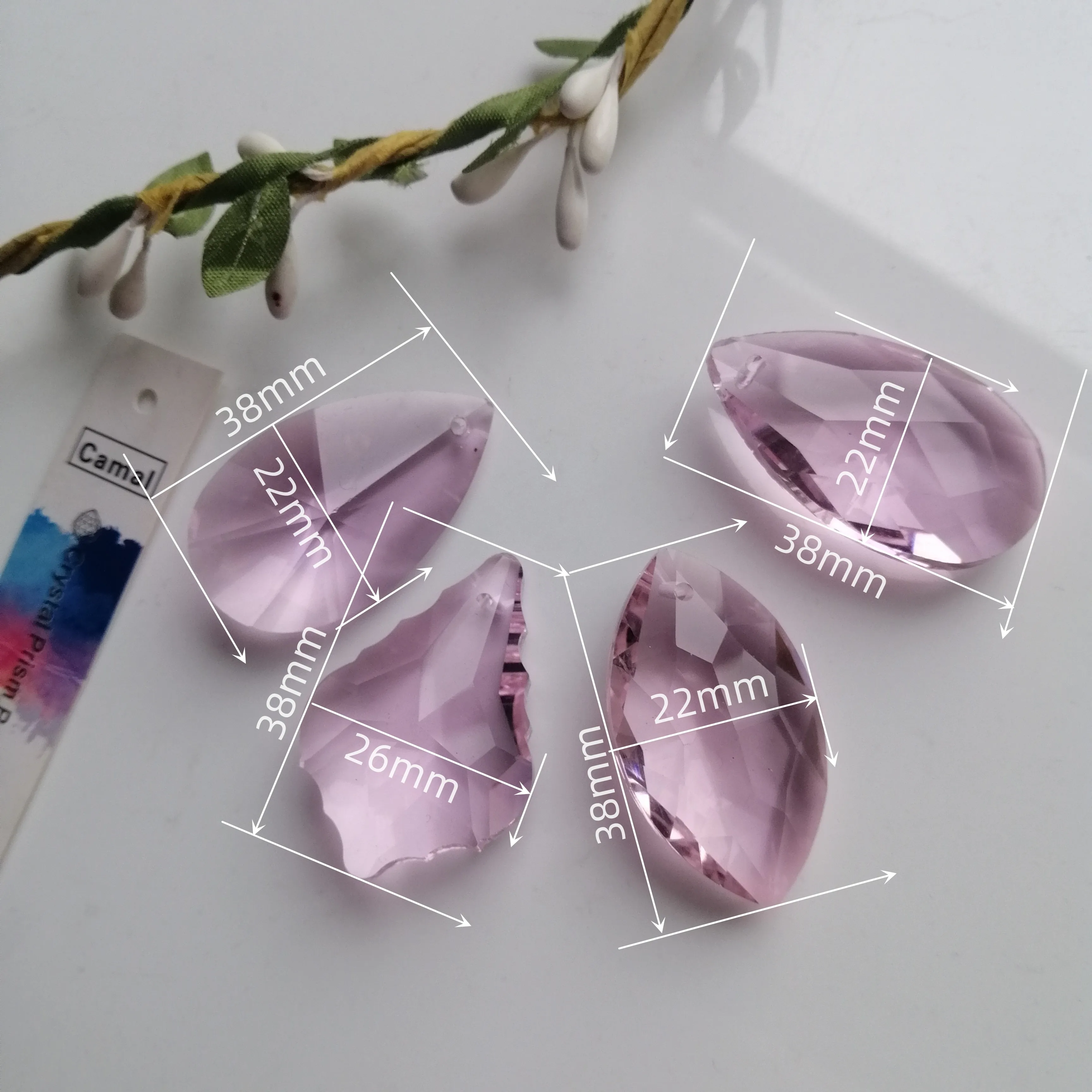 Camal 2pcs Pink 4 Styles 38mm Drop Crystal Beads Lamp Prisms Pendants Parts For Lighting Making Suncatcher Chandelier DIY Crafts