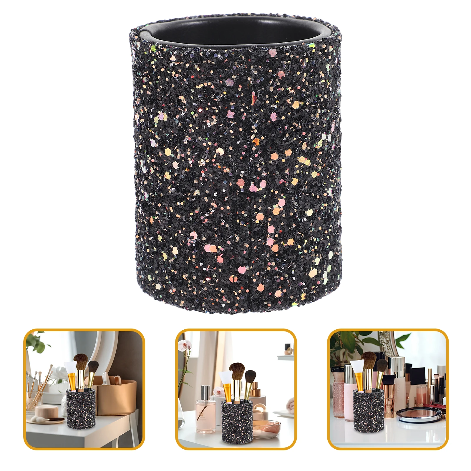 ポータブルグリッター小型メイクブラシ収納ホルダー コンパクトメイクブラシケース バスルームの化粧台用装飾オーガナイザー