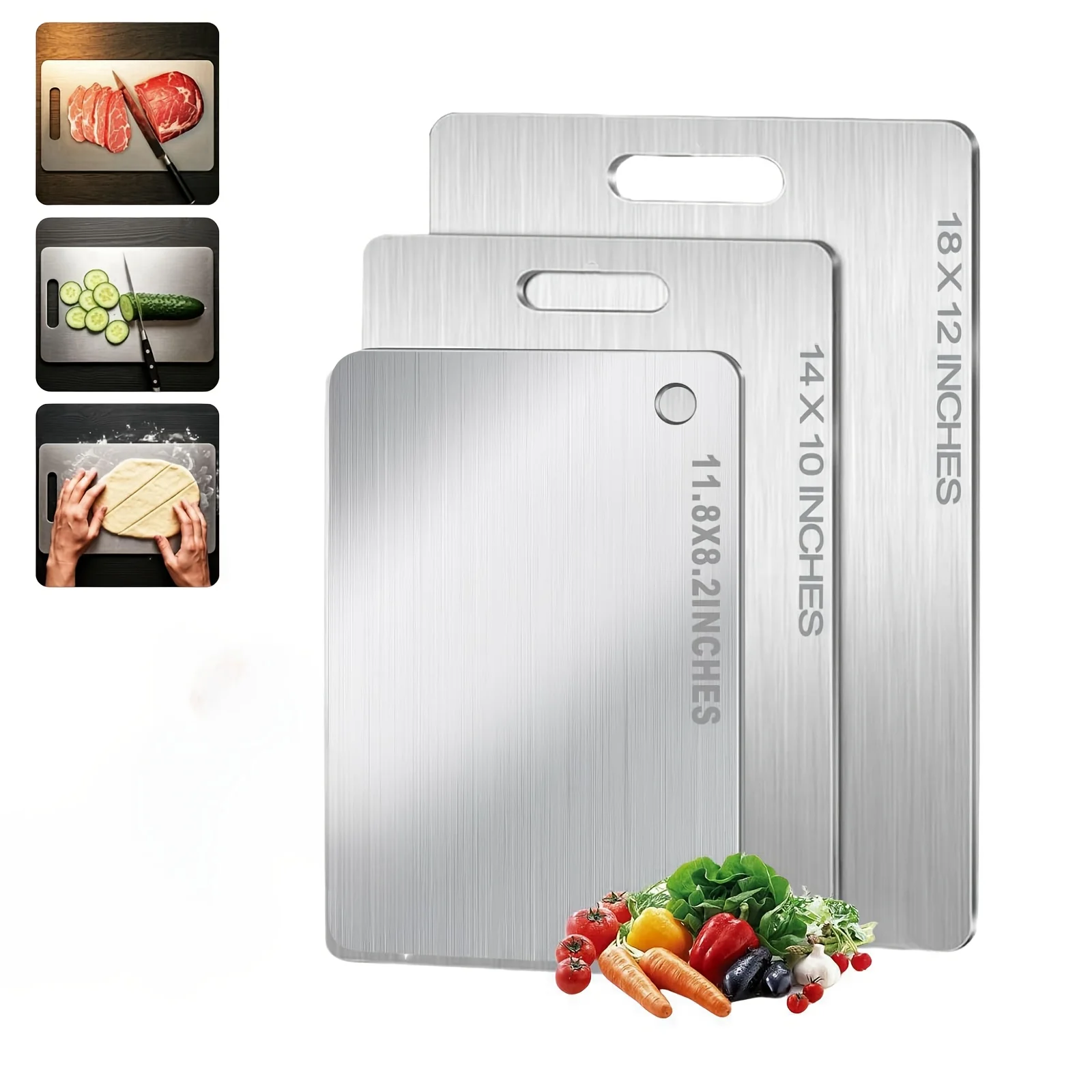 

Титановые разделочные доски для кухни, новая улучшенная модель 2025 года, 100% чистый титан, набор из 3 штук: большая/средняя/маленькая разделочная доска.