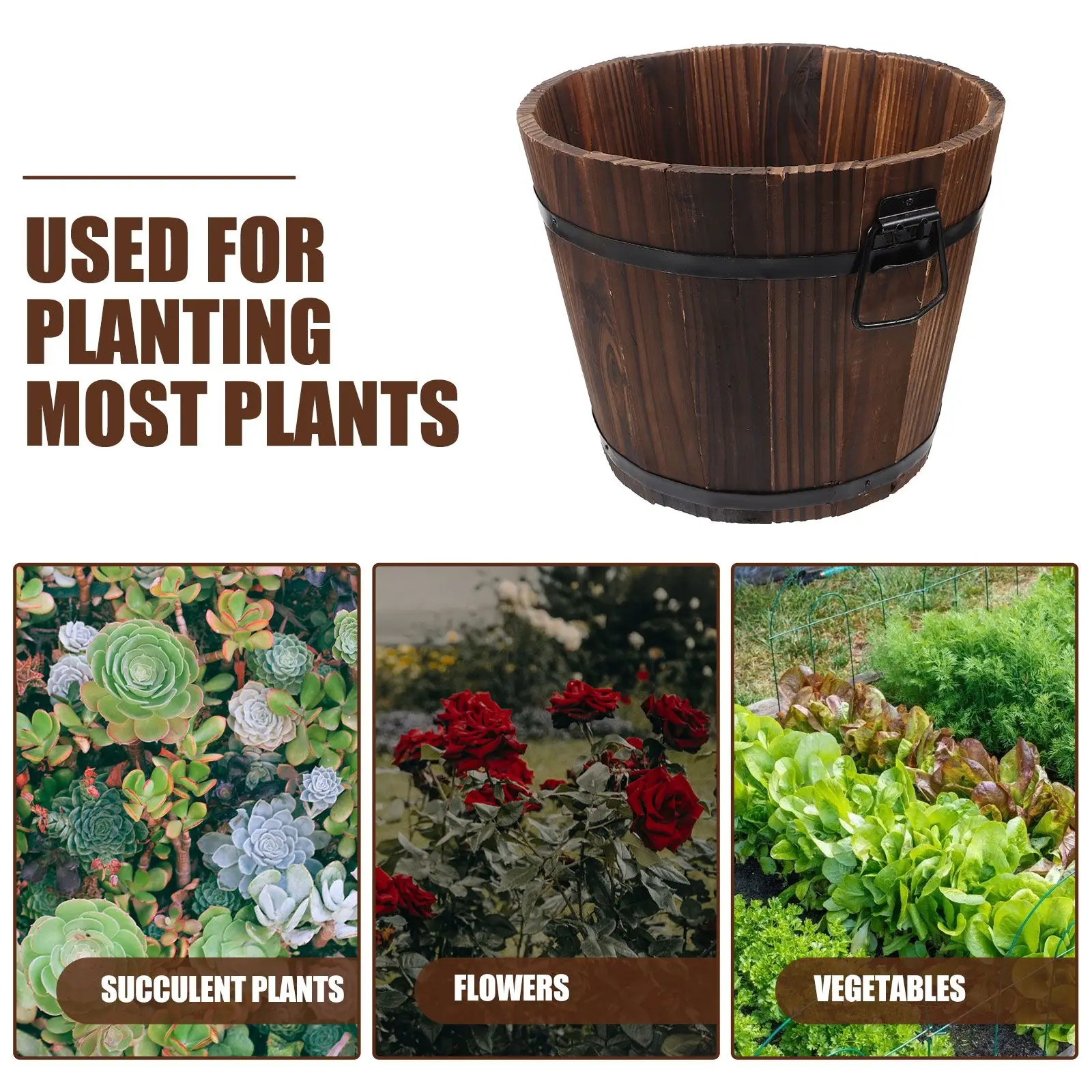 

Solid Wood Flower Pot Large Size Wooden Bucket with Bottom Hole for Balcony Decor Home Use Succulent Plants