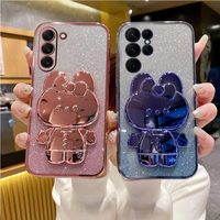 S 21 22 23 24 Mirror Rabbit Holder Case On For Samsung Galaxy S21 S20 S23 Fe S24 S22 Plus Ultra Stand Cover S21fe s20 Fe