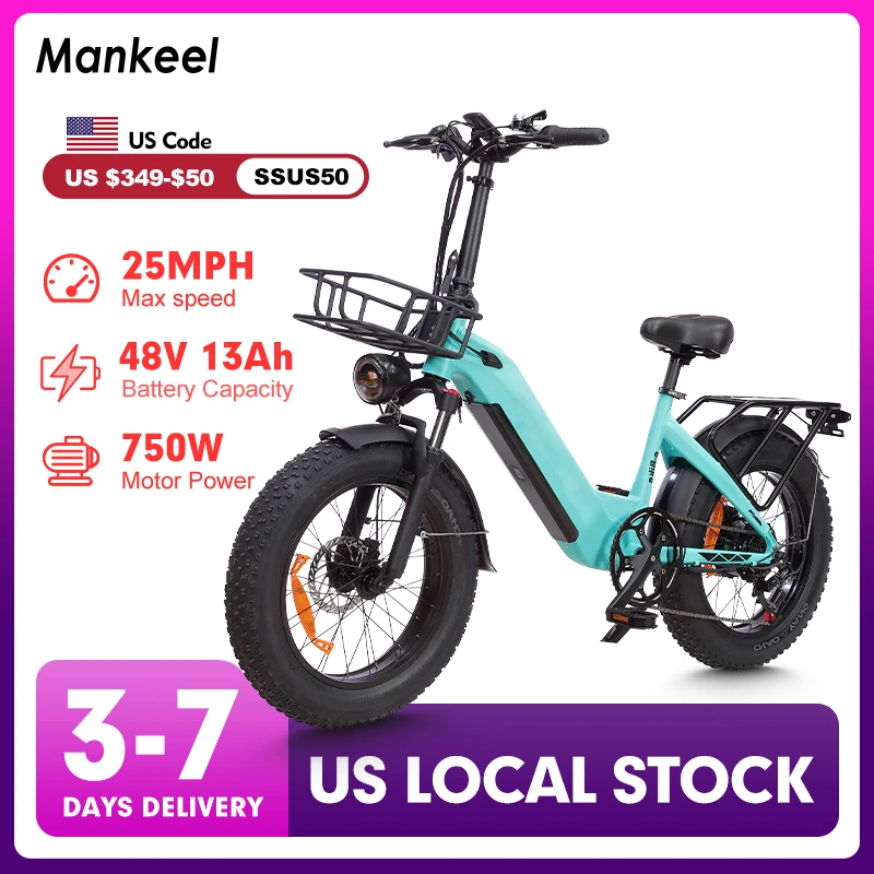 

Mankeel MZ-9 Electric Bicycle 48V 750W 13AH Adult Mountain Ebike 20" Tire Up to 30 Miles Electric Bicycle Removable Battery