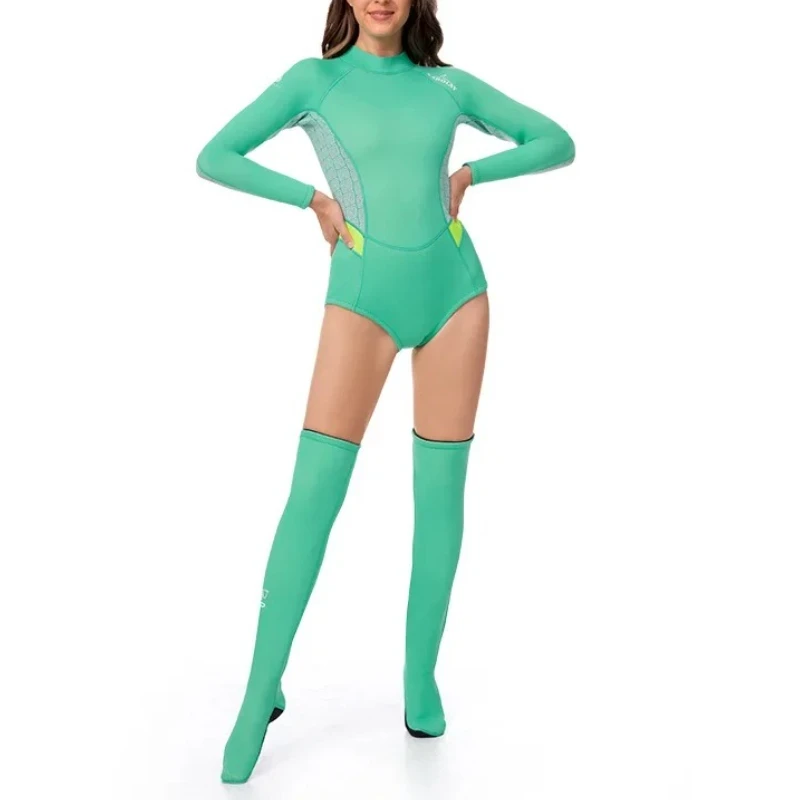 الصيف النساء 2 مللي متر SCR النيوبرين بيكيني بذلة تخزين طويلة الأكمام الجلد بدلة غطس الشمس واقية تصفح الغوص ملابس الحرارية