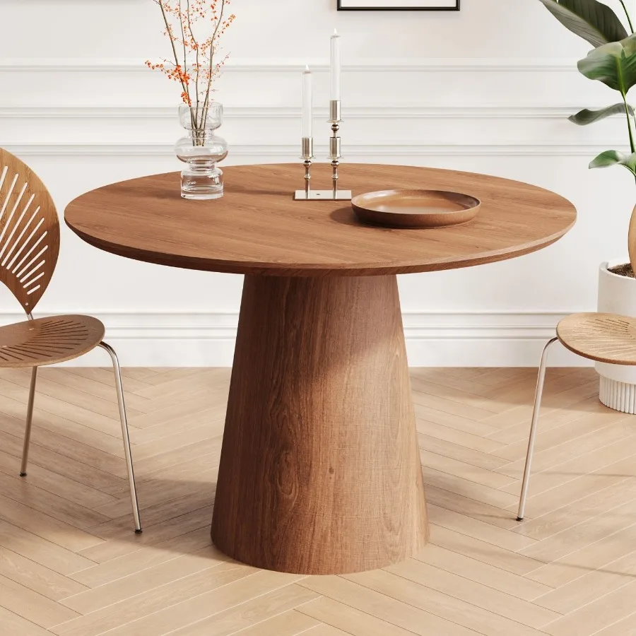 

Wooden circular dining table modern minimalist round table natural wood colored table 43 inches