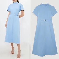 Customized Jiayigong  Classic Modern Style High Collar Tea-Length A-line Belts Bespoke Occasion Dresses