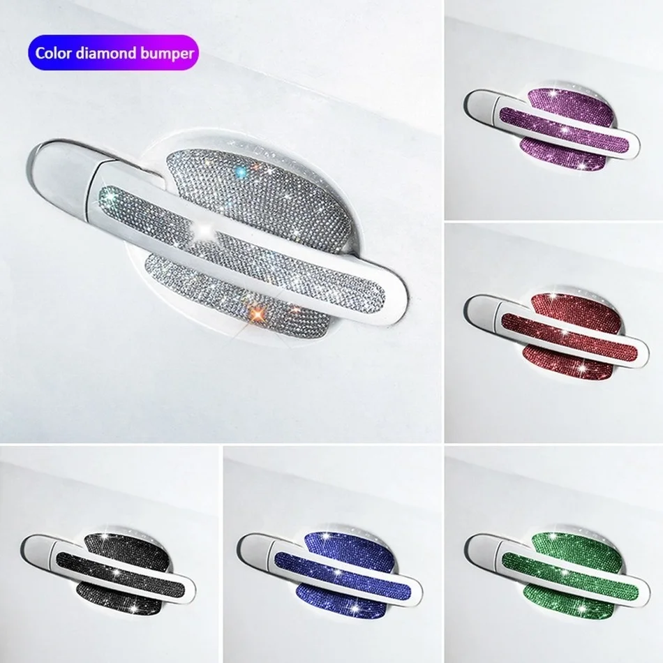 8PCS Universal Car Door Handle Sticker Decal Warning Diamond Auto Strip Driving Safety Bling Car Accessories for Girls Wholesale