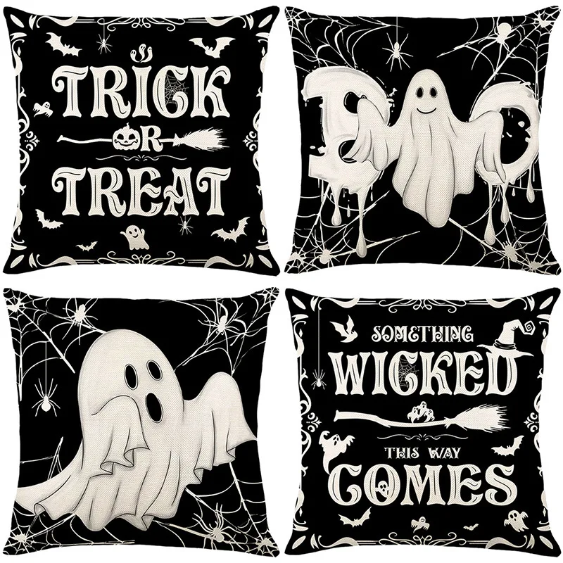 Scary Ghost Sofa Pillow Cover with Zipper Spooky Halloween Custom Pillowcase Printed Cushion Cover Holiday Home Decor