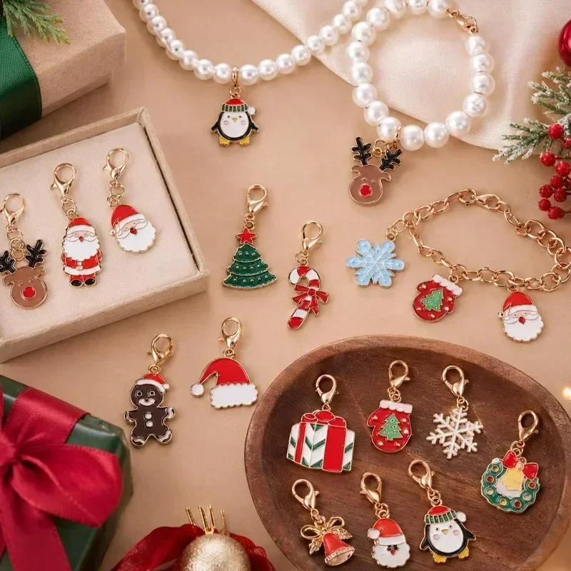 Weihnachts-Schlüsselanhänger Anhänger Clip-On Gemischte Charms Set DIY Schmuckherstellung Handgemachte Ohrringe Halsketten Armbänder Weihnachts-Bastelgeschenk – Detail 4