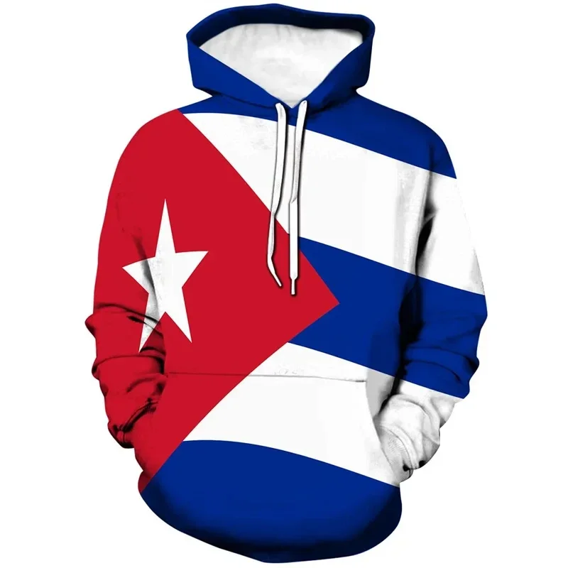 Sudadera con capucha y estampado 3D de bandera cubana para hombre, ropa de calle cómoda, Deportiva, para ocio, primavera y otoño, novedad de 2024