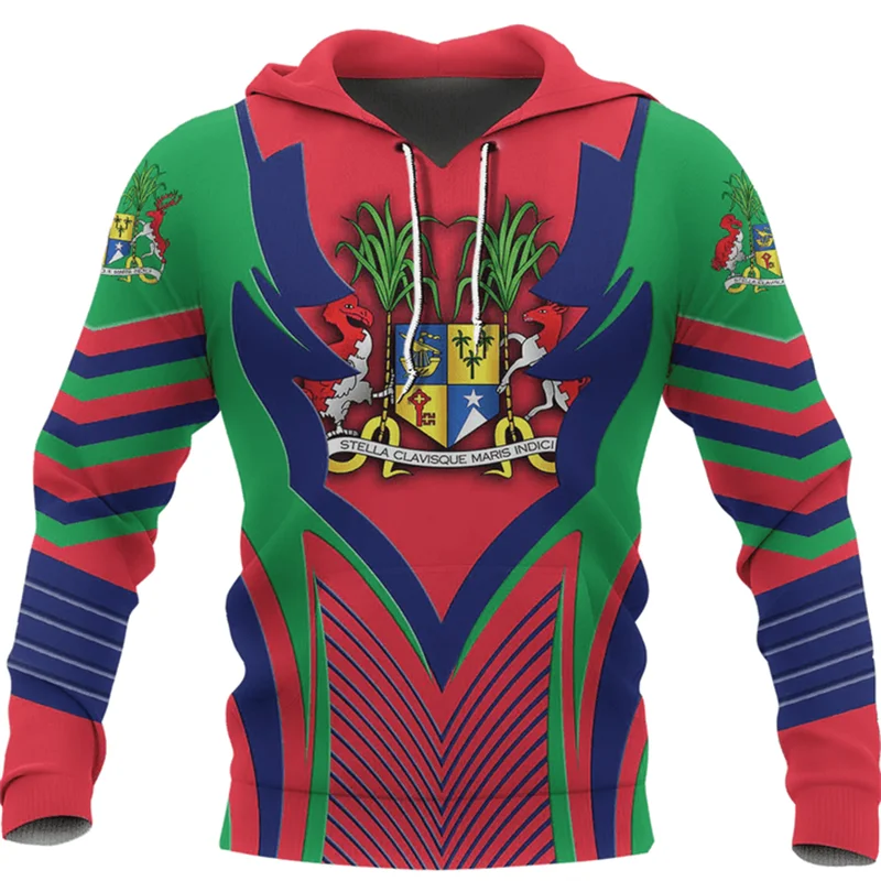 Fashion 3D The Republic-of Mauritius National Flag Printing Hoodies Mauritius Coat Of Arms Graphic Hooded Sweatshirst Pullovers