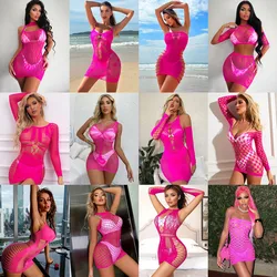 2024 New Fashion Women's Underwear Night Club Erotic Costumes Perspective Temptation Tight Lingerie Clothes Rose Bodycon Dress