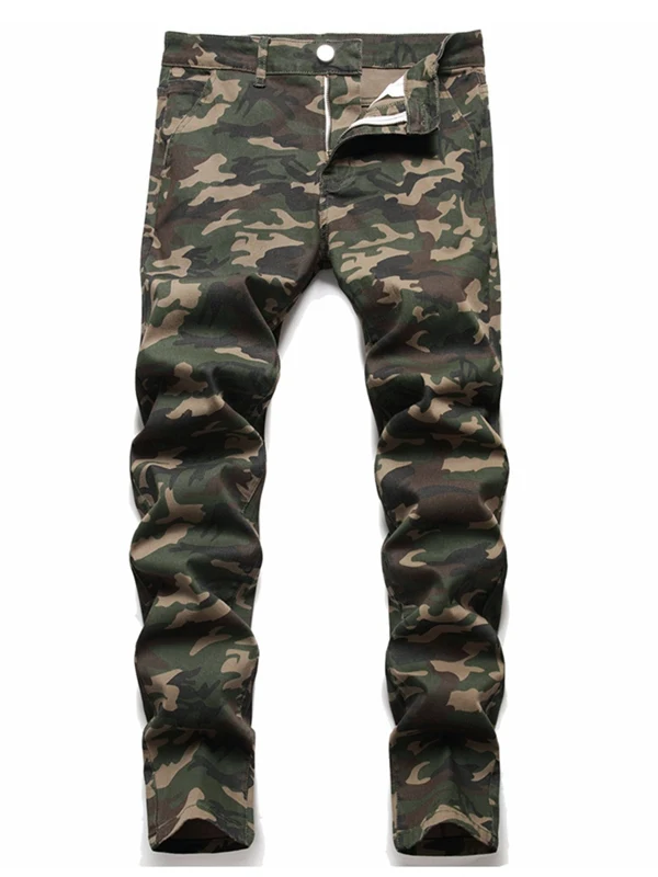 

Spring Collection Men's Camouflage Jeans Casual Riding Motorcycle Trendy Slim Fit Military Sle Youth ular Breathable Str...