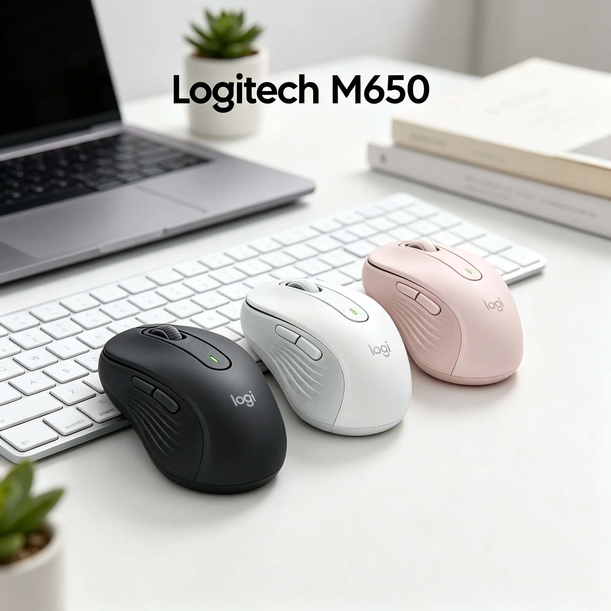 Logitech M650 Signature Wireless Bluetooth Mouse 5 Customizable Programmable Buttons Contoured Comfort Shape Multi Device Switch