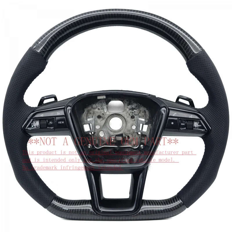For Audi Steering Wheel Horn Cover A6 C8 A7 S Mark Carbon Fiber Half Perforated Black Line With Button Paddles Heated Horn Shell