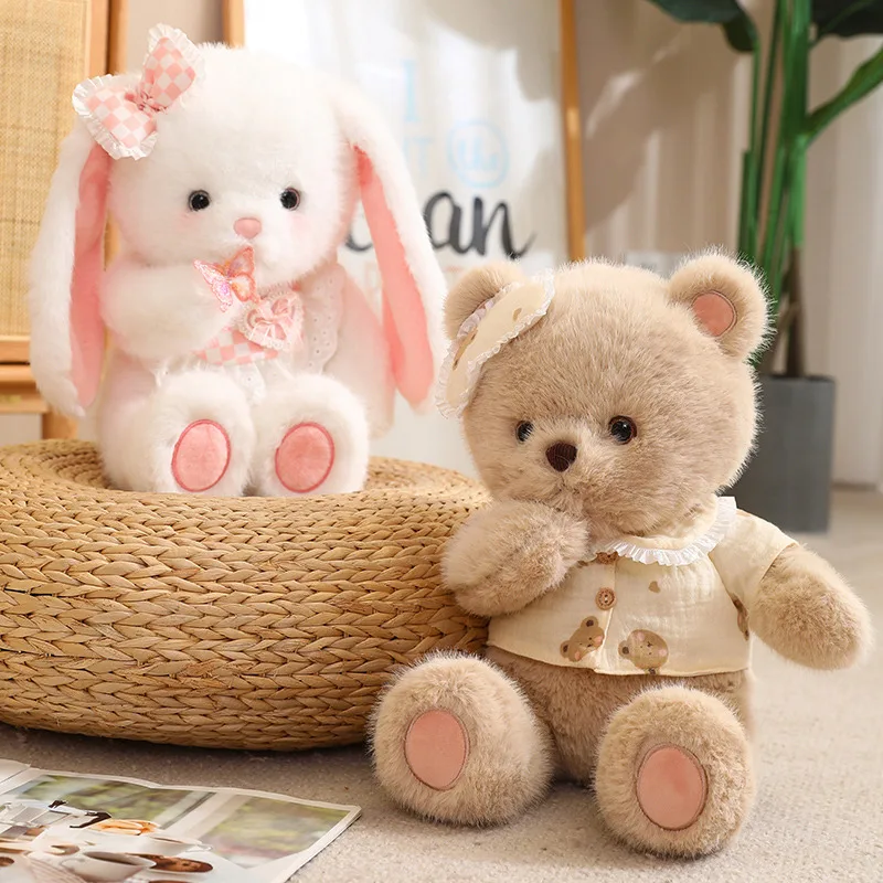 Cute Teddy Bear Stuffed Toys Lovely Animal Long Ears Rabbits Toys For Girls Kawaii Plush Cats Toy For Baby Kids Christmas Gifts