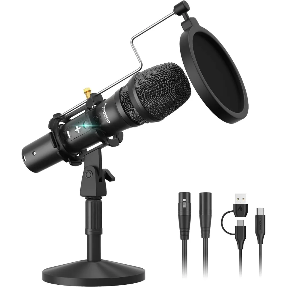 

USB XLR Podcast Dynamic Microphone Kit with Shock Mount Pop Filter for Studio Recording Vocal Instruments Live Streaming