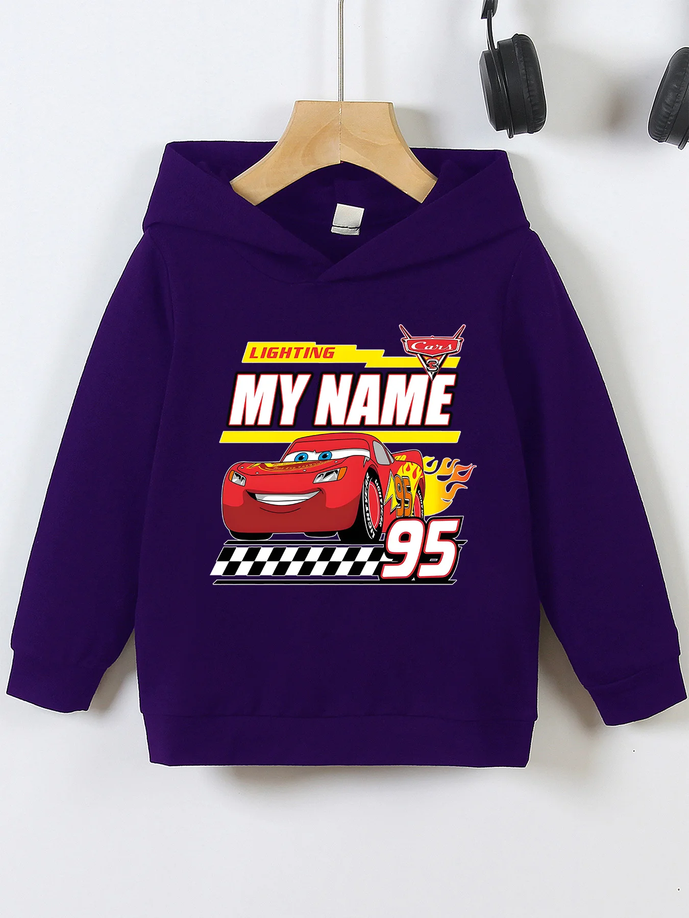 MINISO Lightning McQueen custom-designed boys' hoodie - Officially licensed from Disney, featuring classic racing elements