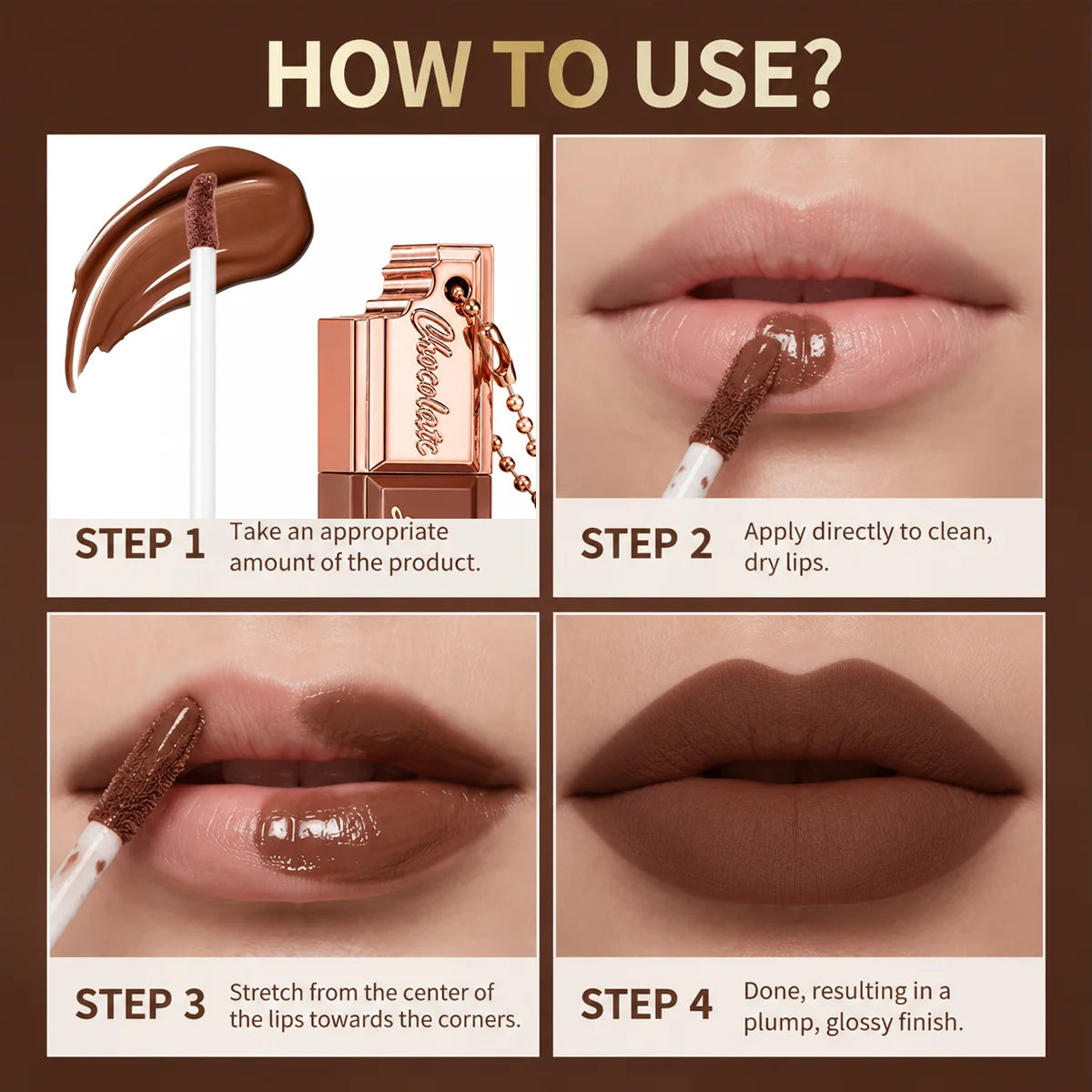 Schokoladenfarbener Anhänger Mattflüssiger Lippenstift Wasserfester Samt-Lipgloss Langanhaltendes Braunes Lippen-Make-up – Detail 4