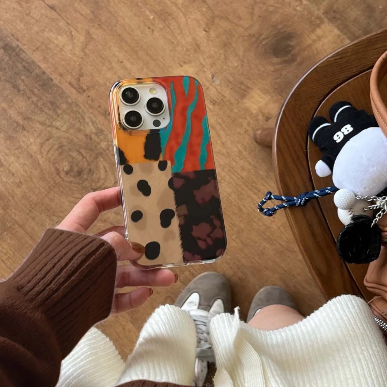 Vintage montage ins phone case for iphone 14promax 15pro 13 16 15 12 pro max 16promax 13pro 14 leopard zebra stripes amber cover