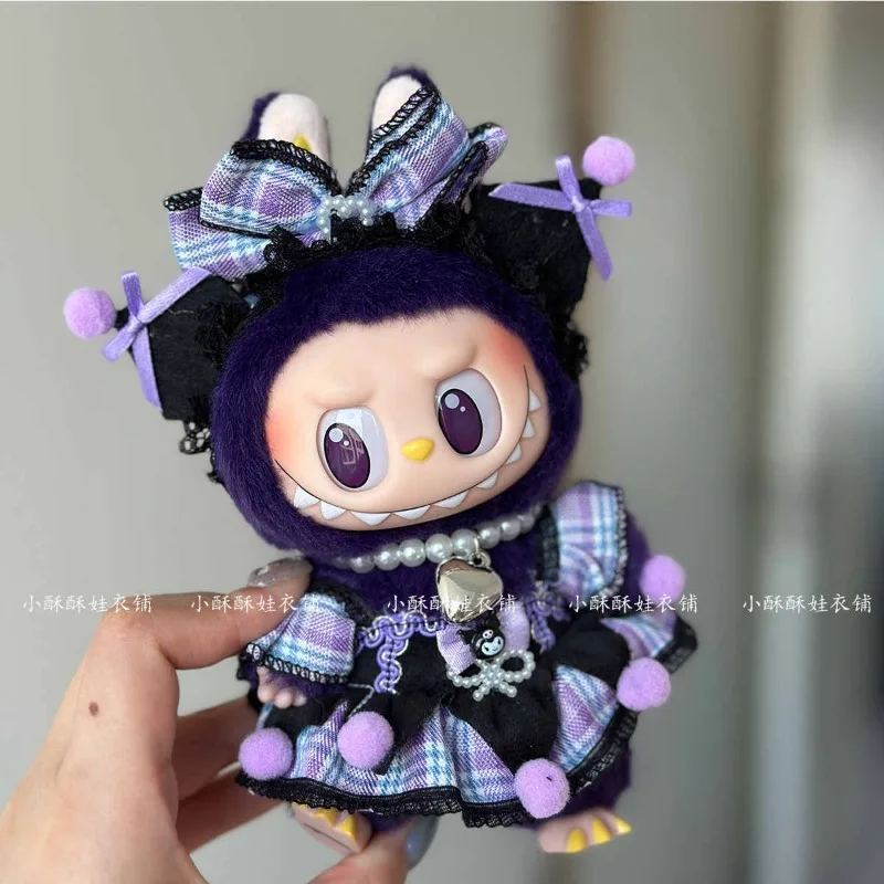 

7cm Labubu First Second Generation Glue Doll Suit Pendant Girl Kuromi Dress Hair Accessories Necklace Accessories Birthday Gift