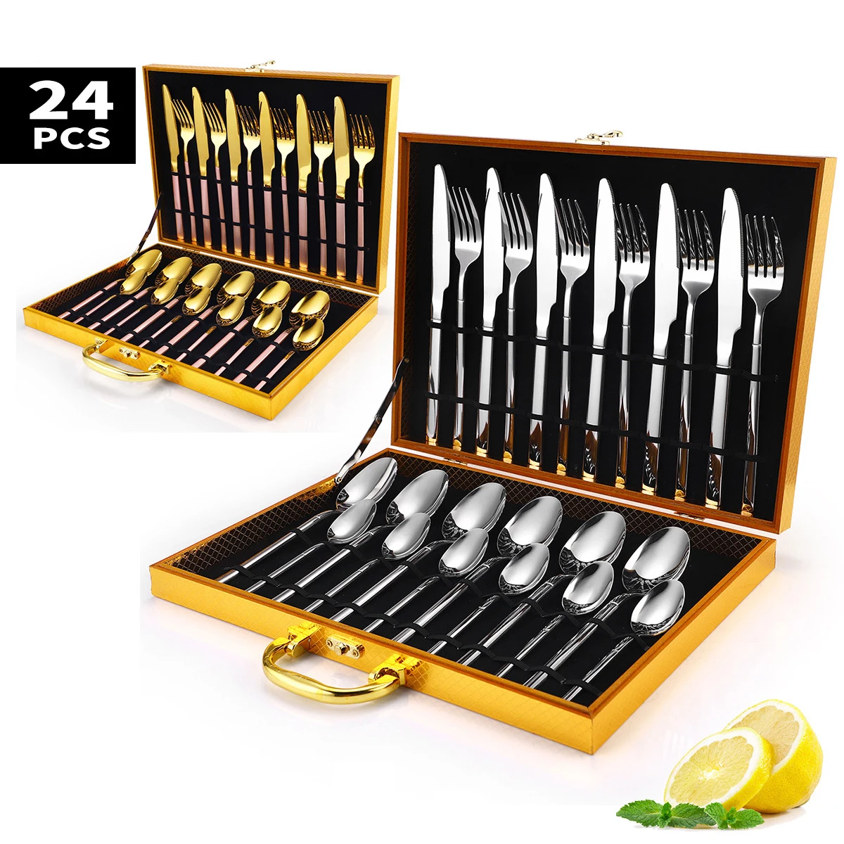 24Pcs Stainless Steel Dinnerware Flatware Set Spoon Knife Fork Hotel Restaurant Cutlery Set Kitchen Tableware Sets With Gift Box