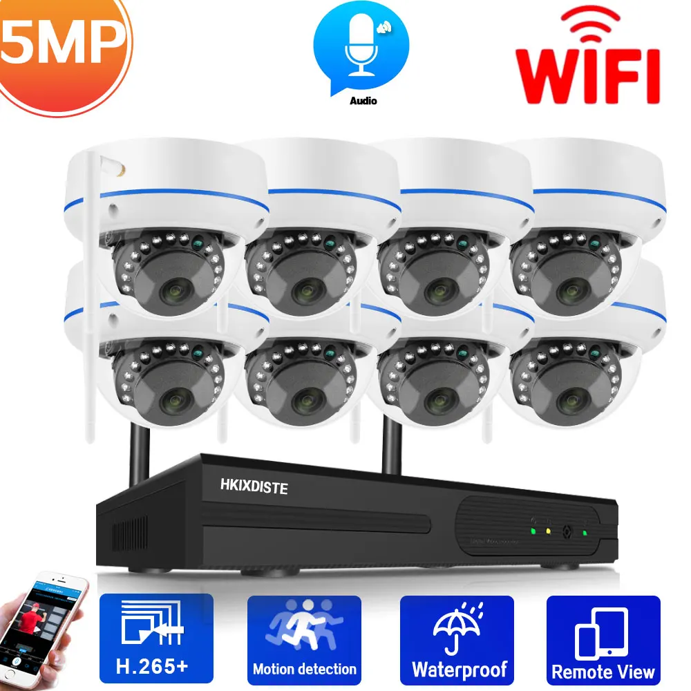 

5MP Wifi Dome Camera Security System Kit 8CH Outdoor Waterproof CCTV IP Camera Video Surveillance Kit P2P 4CH Wireless NVR Kit