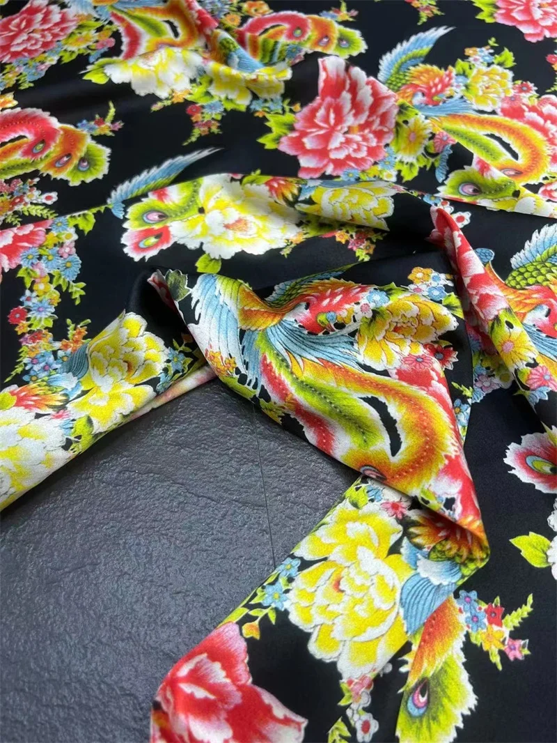 Fashion Phoenix National Style Digital Print Silk Fabric Shirt Dress Sewing Manual Div Designer Fabric Sewing Material Clothes