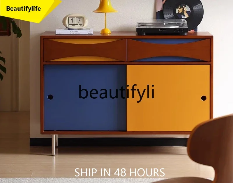 

smt1 Medieval color matching dining side cabinet integrated storage locker against the living room contrast characteristic cabi