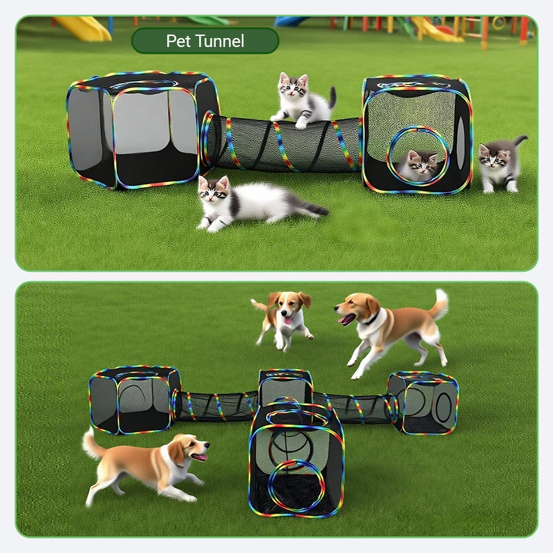 

Многофункциональный вольер-манеж 7-в-1 для кошек: портативный, уличный, сетчатый, с туннелем, для использования в помещении/на улице, игровая площадка для мелких животных