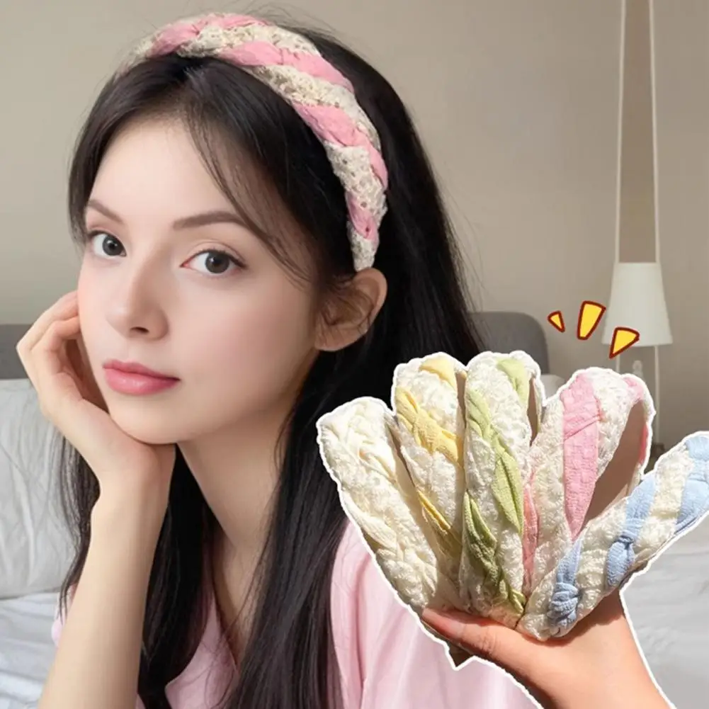 Women Headband Mesh Yarn Lace Twist Texture Hair Hoop Wide-Brimmed Anti-slip Teeth Headband Makeup HairAccessory 95