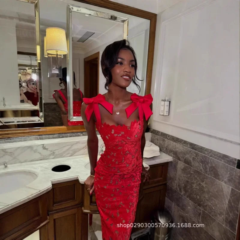 

SDM118 Elegant Red Bowknot Dress Vacation Dress with Inner Source Dress