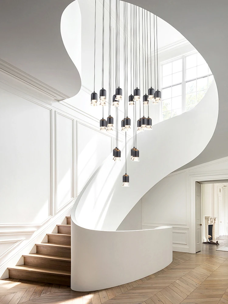 LED Chandelier Nordic Staircase Chandelier Villa Living Room Lighting Restaurant Gloss Decoration Modern Attic Pendant Light