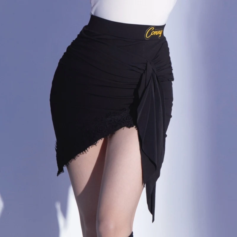 

Black Latin Dance Skirt Fringe Irregular Wrap Skirt For Women Dancing Performance Costume Rumba Cha Cha Training Dancewear 2053