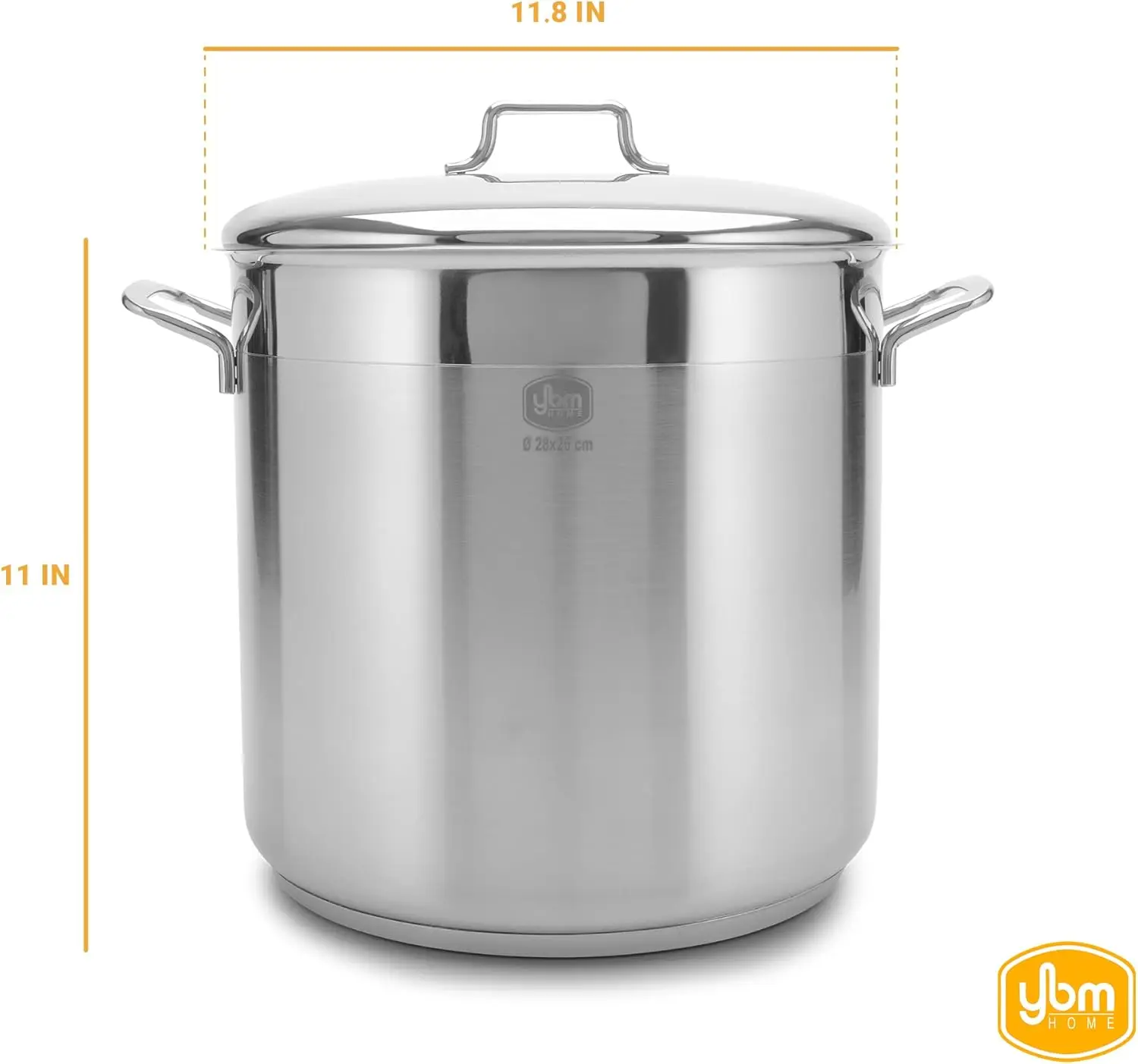Professional Chef‘s 18/10 Stainless Steel Stock Pot Covered Tri-Ply Capsule Base with Bakelite Handle, Terrific Mirror Silver, I