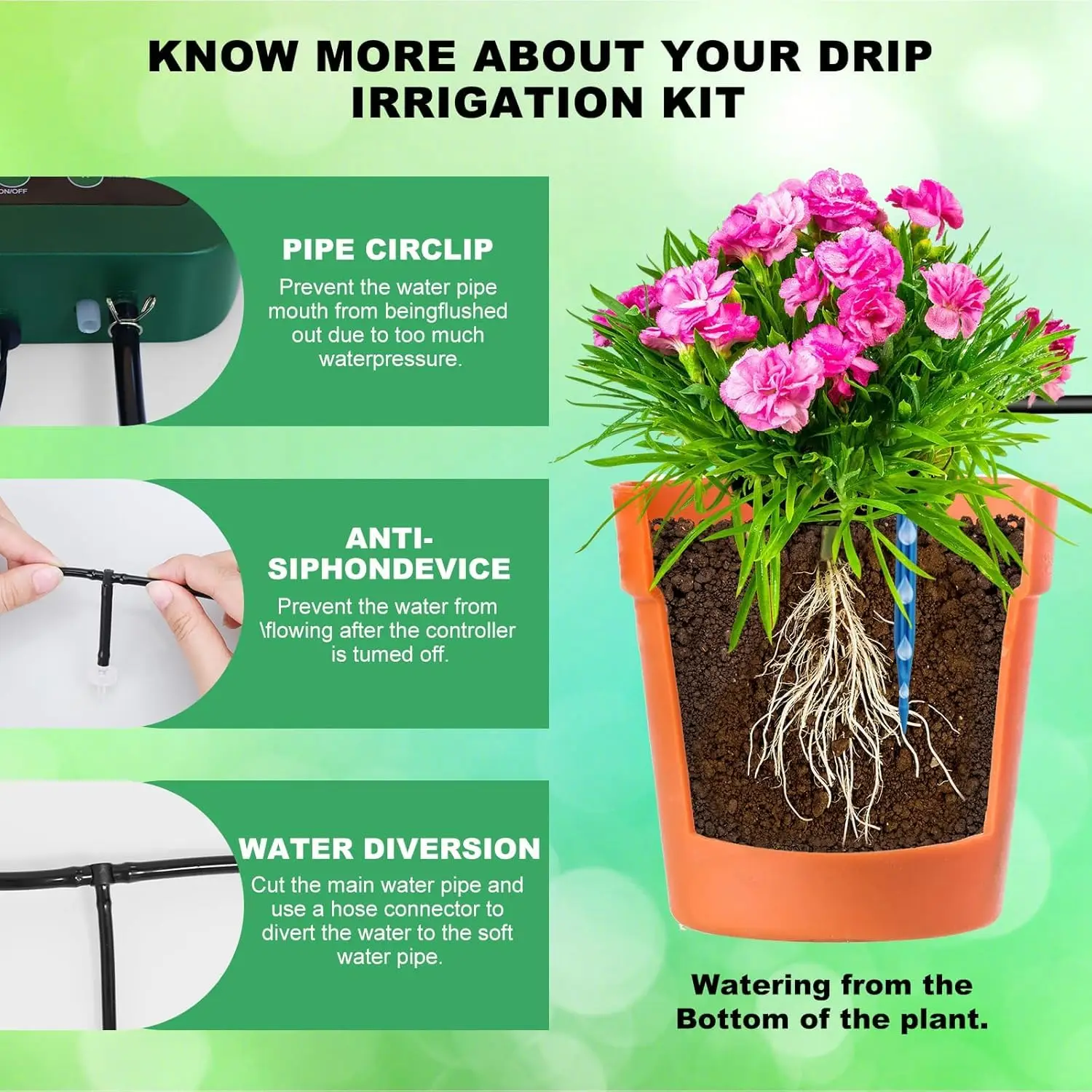 نظام الري بالتنقيط بالطاقة الشمسية بقدرة 5 وات مع مؤقت مجموعة سقاية تلقائية للحديقة وأسرة مرتفعة ودفيئة في الحديقة حتى 30 نباتًا #3