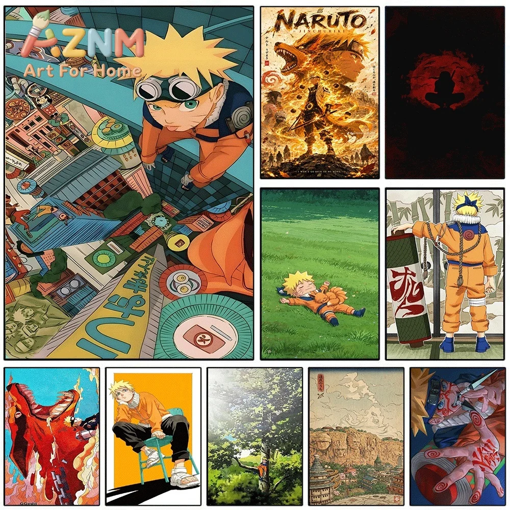 Naruto Uzumaki Childhood Vintage Anime Canvas Wall Art Print, Unframed Canvas Painting, Japanese Manga Poster for Bedroom Livi