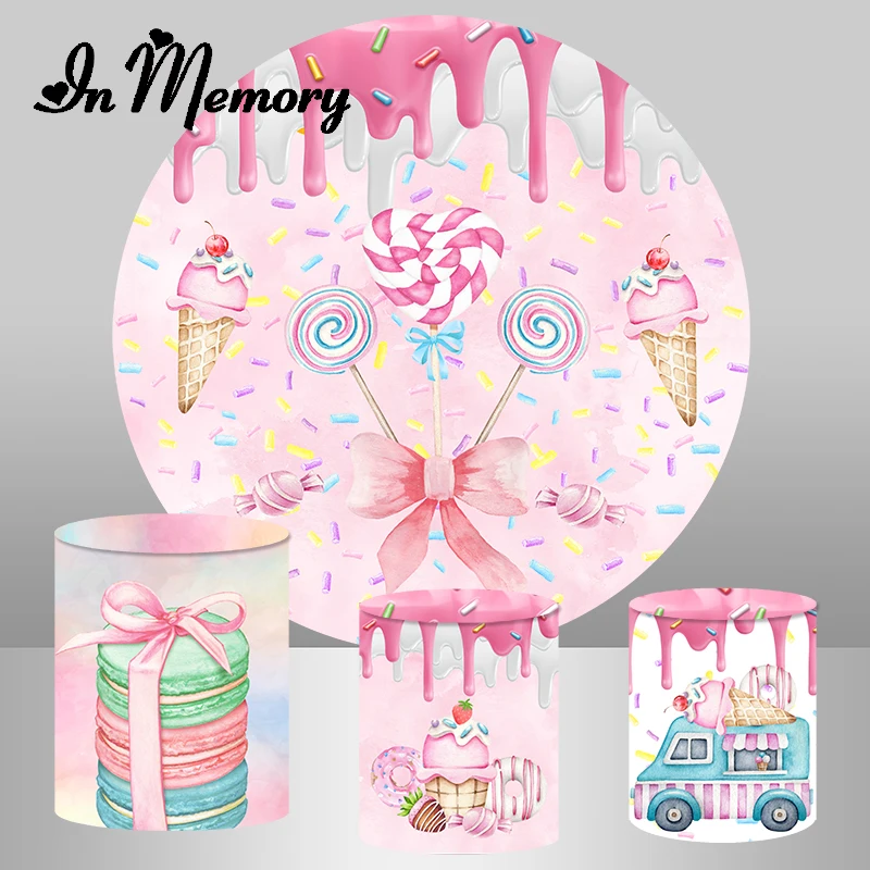 Розовое мороженое, конфеты, круглая задняя крышка для девочек, детский душ, Пончик, фон для дня рождения, десертный стол, плинтус, Эластичные крышки Розовое мороженое, конфеты, круглая задняя крышка для девочек, детский душ, Пончик, фон для дня рождения, десертный стол, плинтус, Эластичные крышки