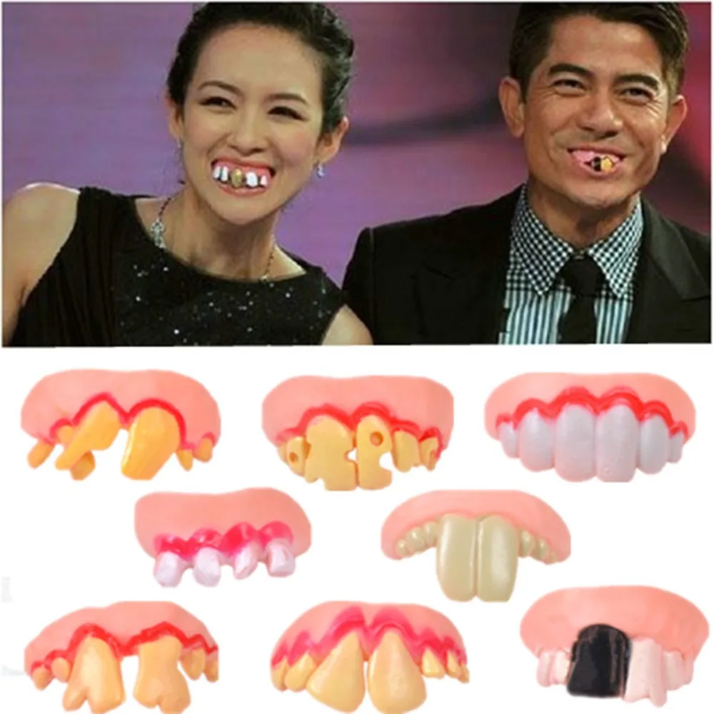 10PCS Kreative Lustige Falsche Zahn Gummi Streich Trick Requisiten Zahn Spielzeug Aprilscherz Witze Spielzeug Zahnersatz Bucktooth Lustige Gadgets