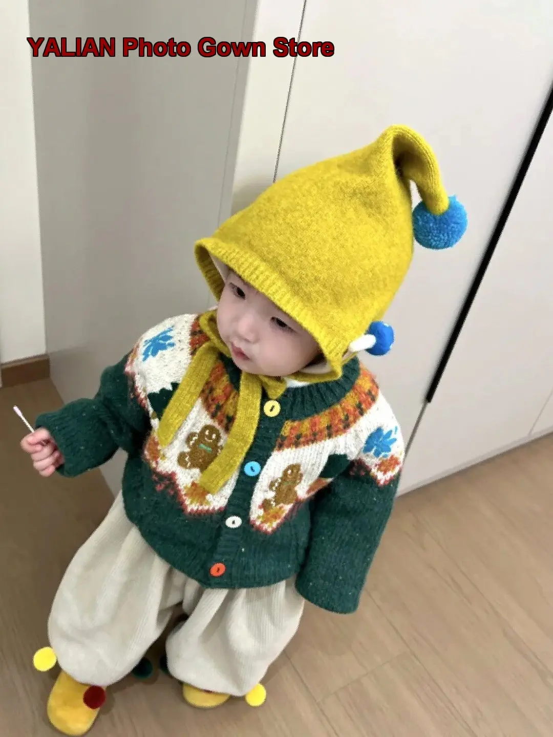 Boys Girls Cardigan Christmas Theme Autumn Winter Single-Breasted Button Front Knit Top Round Neck Kids